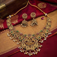 Lucentarts Jewellery Heritage Pota Stone And Pearl Temple Necklace Set