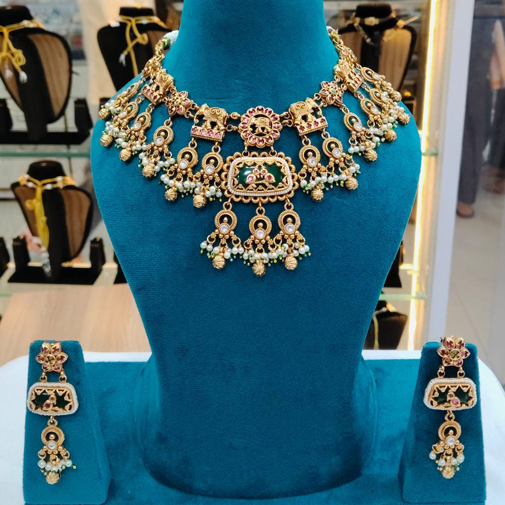 Lucentarts Jewellery Heritage Pota Stone And Pearl Necklace Set
