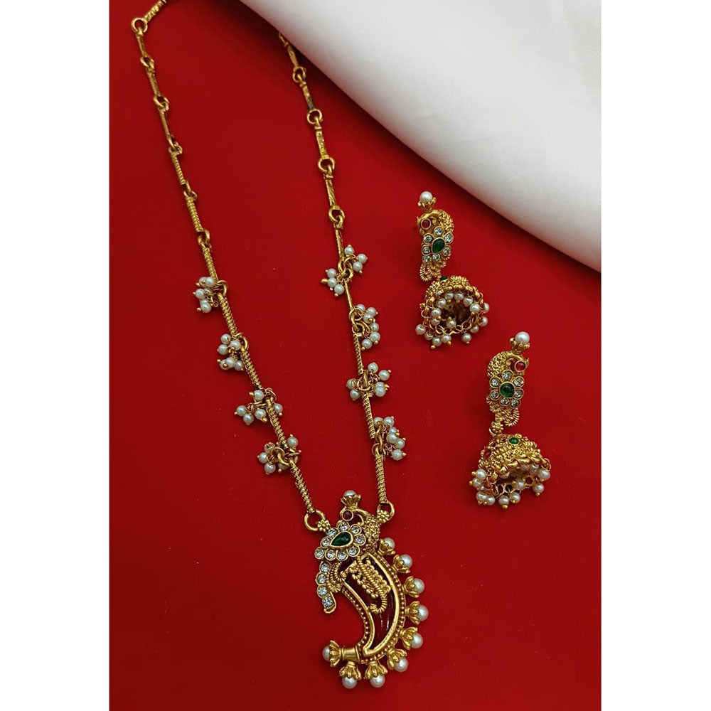 Lucentarts Jewellery Antique Finish Necklace Set Pota Stone And Pearl Design