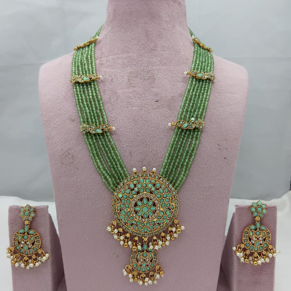 Lucentarts Jewellery Heritage Pota Stone And Pearl Long Necklace Set