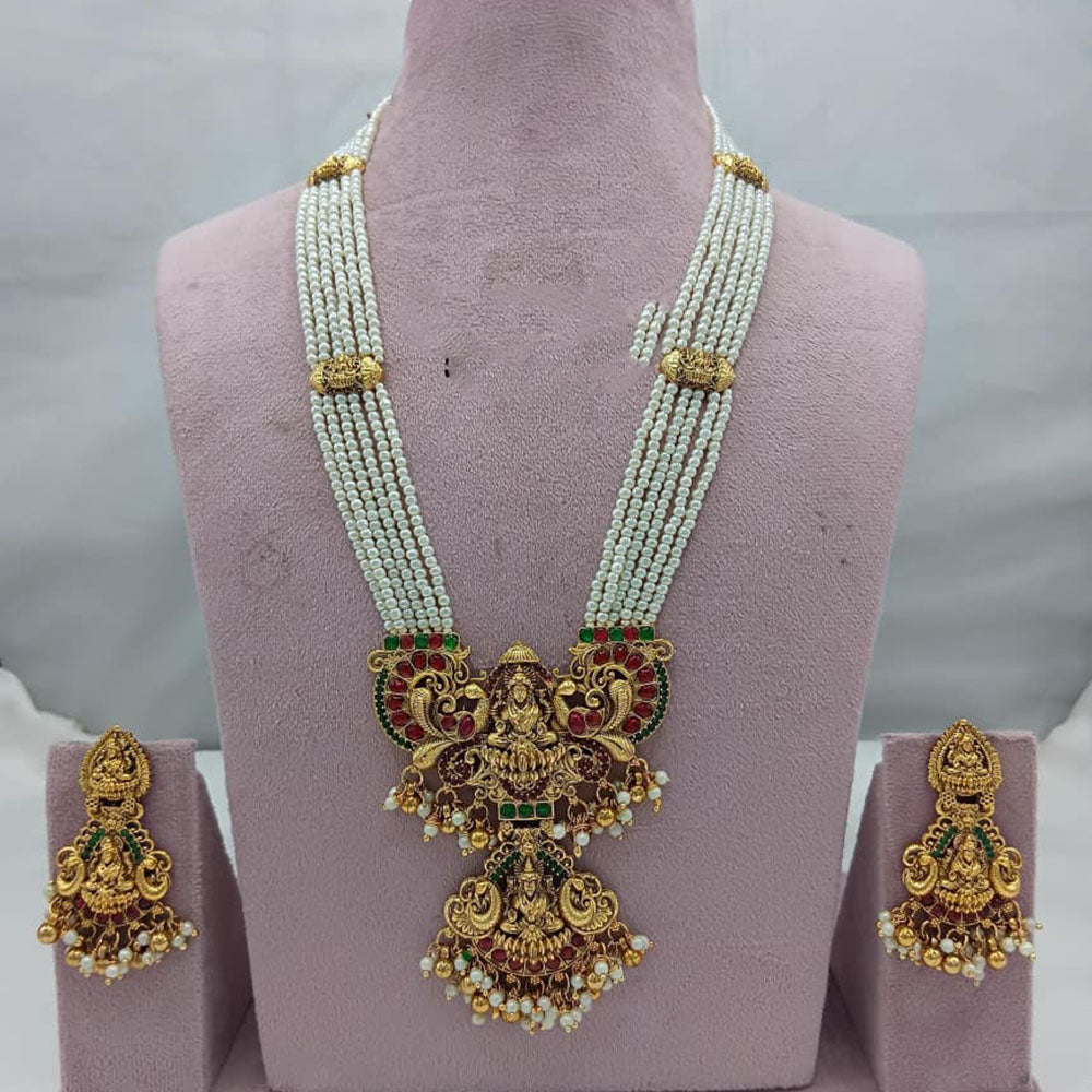 Lucentarts Jewellery Heritage Pota Stone And Pearl Temple Long Necklace Set