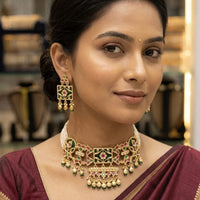 Lucentarts Jewellery Heritage Pota Stone And Pearl Choker Necklace Set