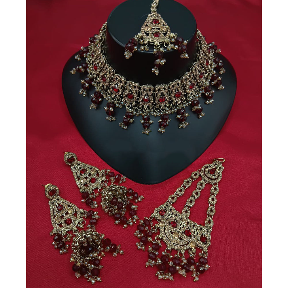 Lucentarts Jewellery Designer Crystal Stone Pearl And Beads Choker Necklace Set
