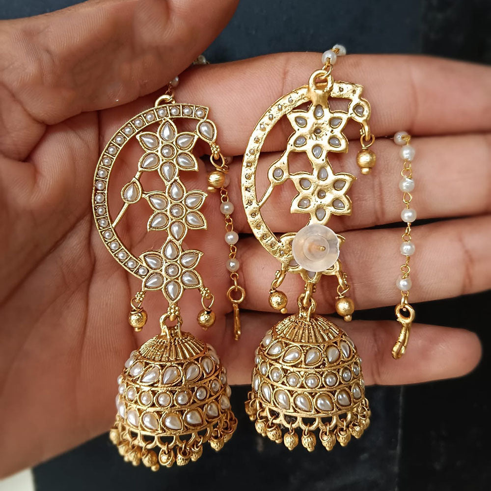 Lucentarts Gold Plated Pota Stone And Pearl Traditional Jhumki Earrings