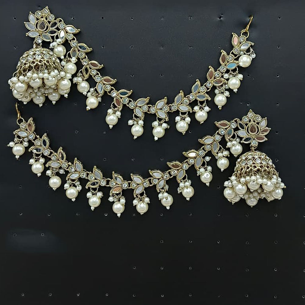 Lucentarts Gold Plated Pota Stone And Pearl Traditional Jhumki Earrings