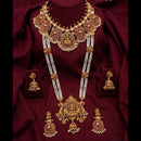 Lucentarts Jewellery Royal Look Pota Stone And Pearl Temple Double Necklace Set