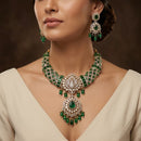 Lucentarts Jewellery Pota Stone Crystal Stone Pearl And Beads Peacock Style Choker Necklace Set