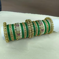 Lucentarts Jewellery Gold Plated Crystal Stone Pearl Bangles Set