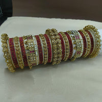 Lucentarts Jewellery Gold Plated Crystal Stone Pearl Bangles Set