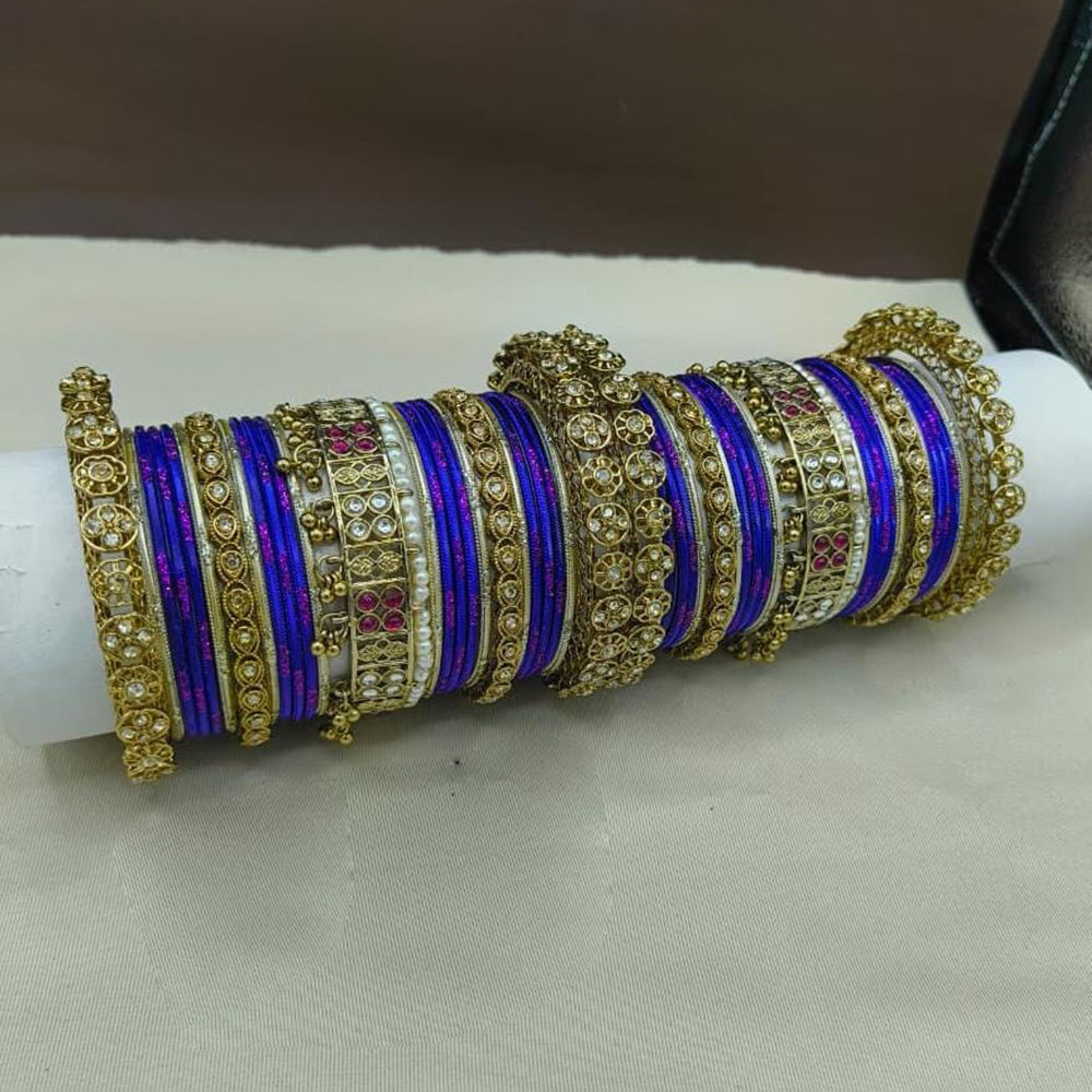 Lucentarts Jewellery Gold Plated Crystal Stone Pearl Bangles Set