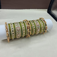Lucentarts Jewellery Gold Plated Crystal Stone And Pearl Meenakari Bangles Set