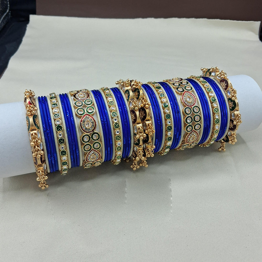 Lucentarts Jewellery Gold Plated Crystal Stone And Pearl Meenakari Bangles Set