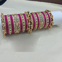 Lucentarts Jewellery Gold Plated Crystal Stone And Pearl Meenakari Bangles Set