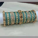 Lucentarts Jewellery Gold Plated Crystal Stone And Pearl Meenakari Bangles Set