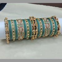 Lucentarts Jewellery Gold Plated Crystal Stone And Pearl Meenakari Bangles Set