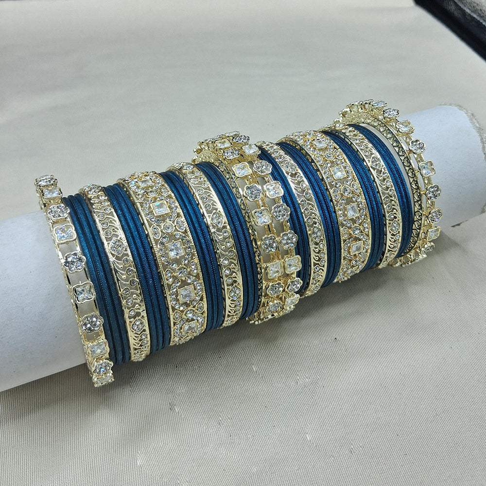 Lucentarts Jewellery Sparkling Austrian Stone Fancy Bangles Set for Wedding & Festive Wear