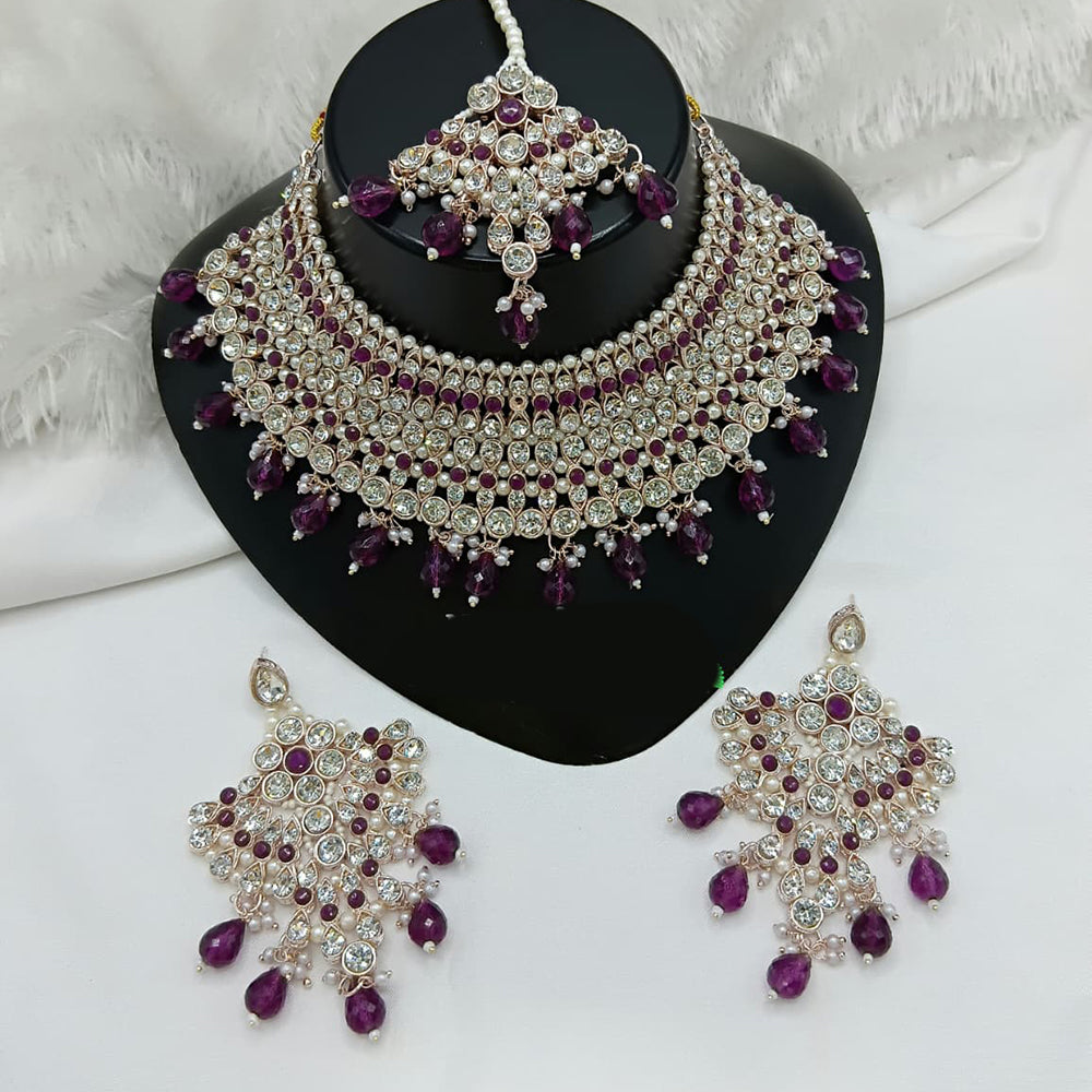 Lucentarts Jewellery Sparkle Austrian Stone Pearl And Beads Designer Choker Necklace Set