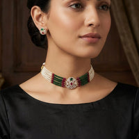 Lucentarts Jewellery Designer Polki Kundan Stone Pearl And Beads Choker Necklace Set