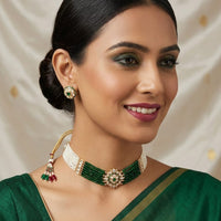 Lucentarts Jewellery Sparkle Austrian Stone Pearl And Beads Designer Choker Necklace Set