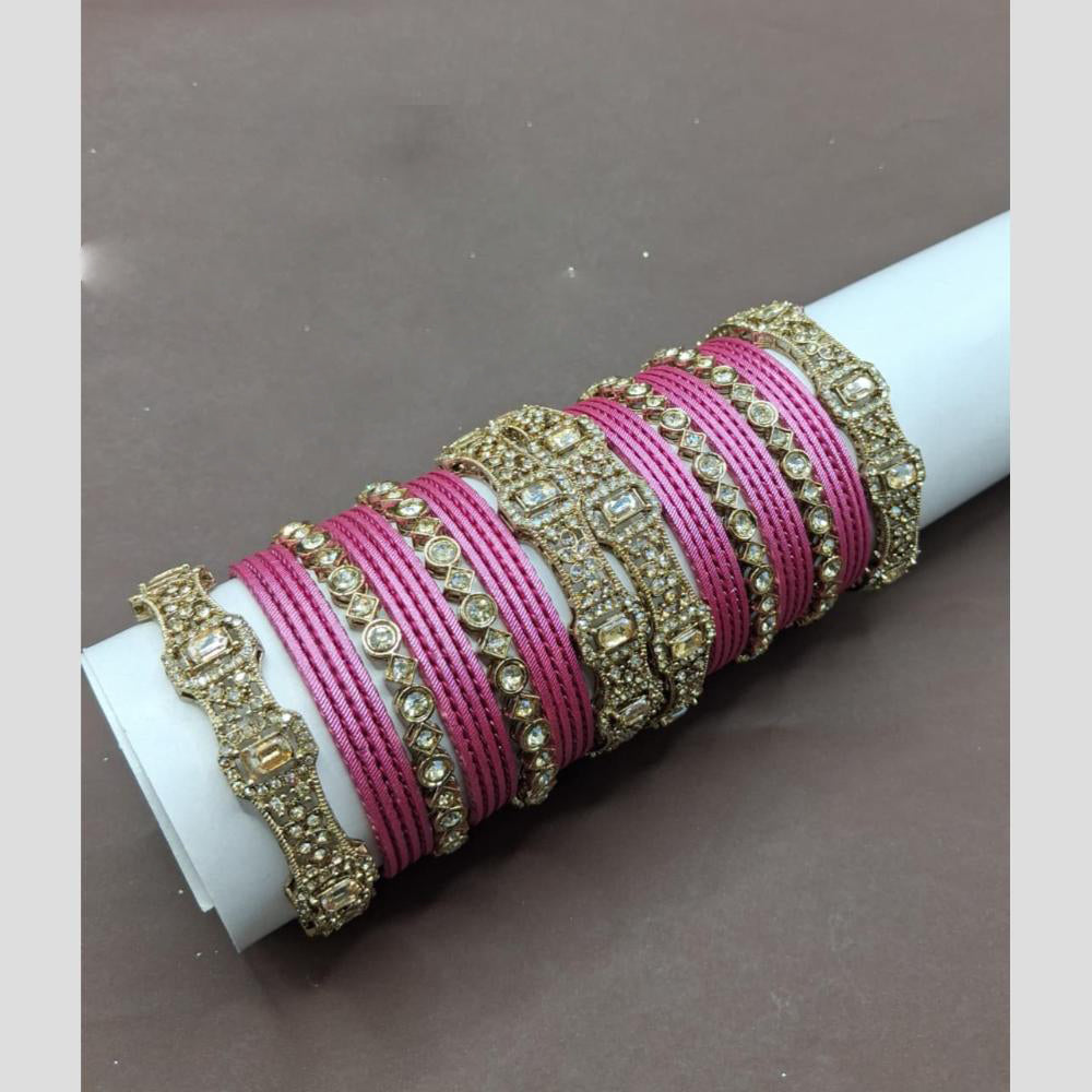 Lucentarts Jewellery Sparkling Crystal Stone Fancy Bangles Set for Wedding & Festive Wear