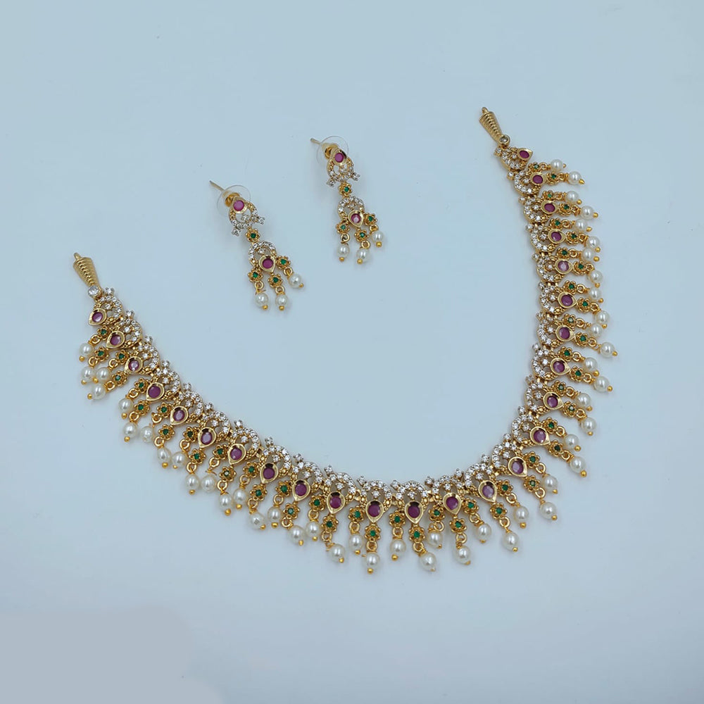 Lucentarts Jewellery Designer Pota Stone And Austrian Stone Pearl Necklace Set