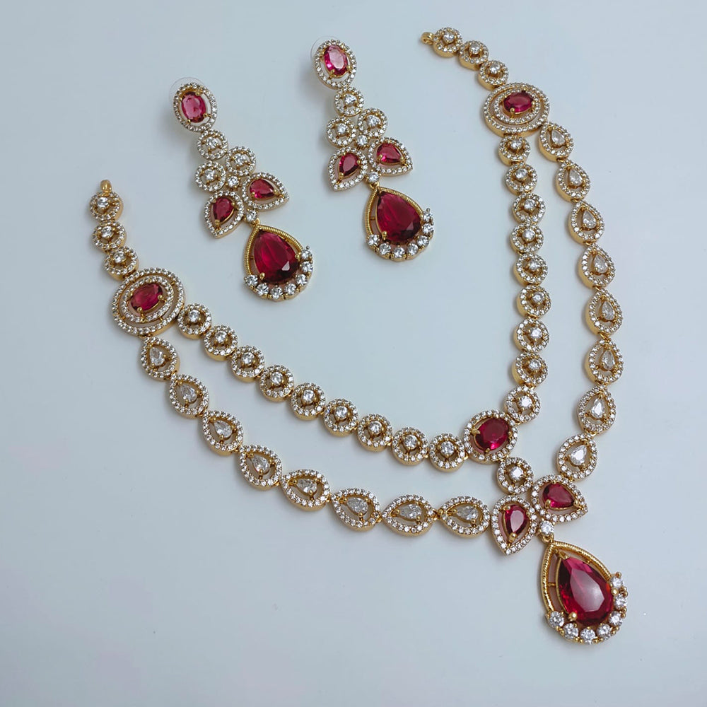 Lucentarts Jewellery Royal Look American Diamond Double Layer Necklace Set