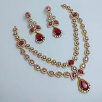 Lucentarts Jewellery Royal Look American Diamond Double Layer Necklace Set