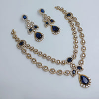 Lucentarts Jewellery Royal Look American Diamond Double Layer Necklace Set