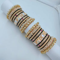 Lucentarts Jewellery Sparkling Kundan Stone And Meenakari Velvet Chuda Bangles Set