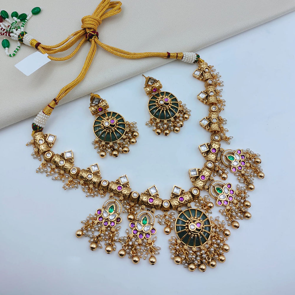 Lucentarts Jewellery Designer Pota Stone And Pearl Necklace Set