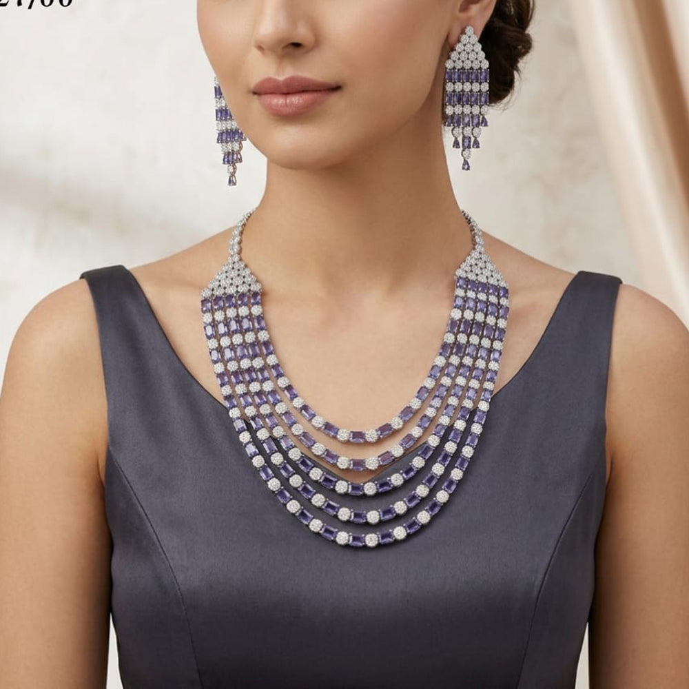 Lucentarts Jewellery Sparkling American Diamond Necklace Set for Women