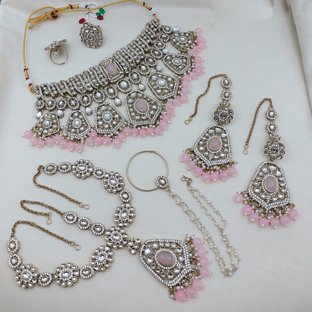 Lucentarts Jewellery Premium Kundan And Beads Semi Bridal Necklace Set for Women