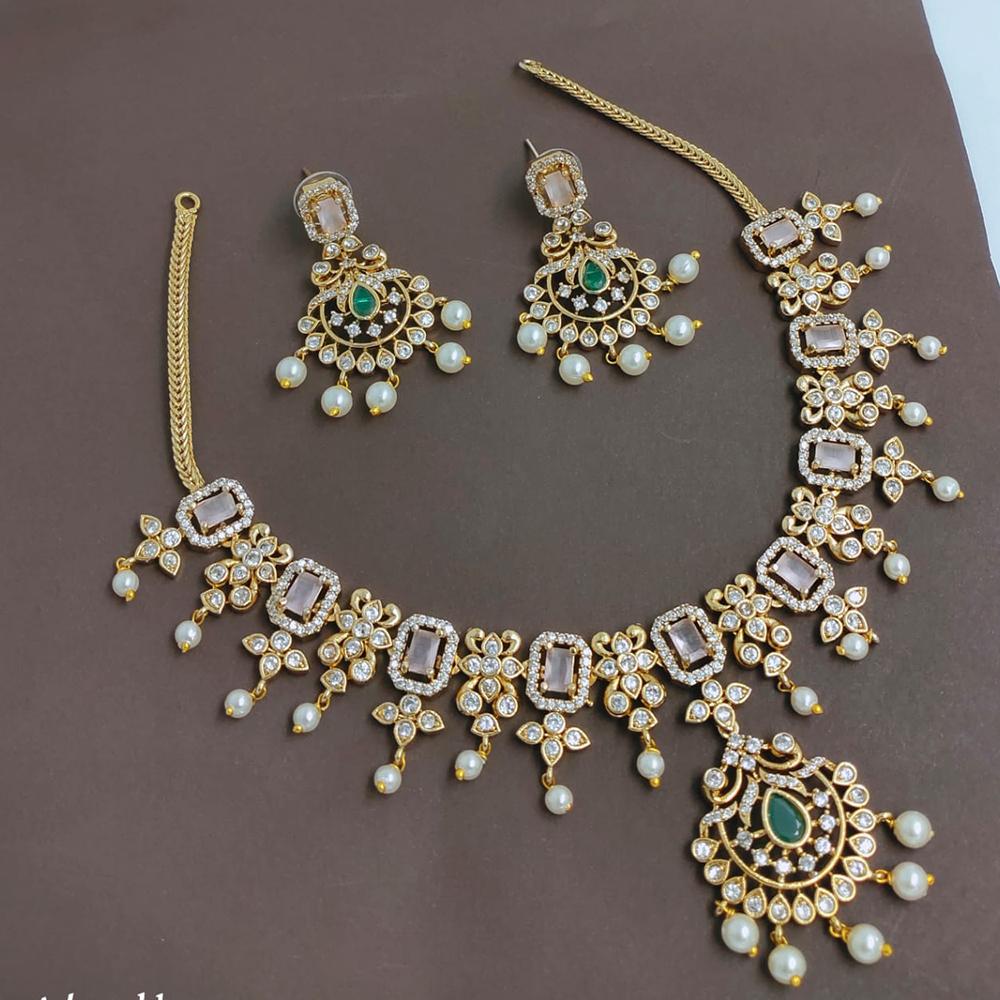 Lucentarts Jewellery Sparkling American Diamond And Pearl Necklace Set for Women