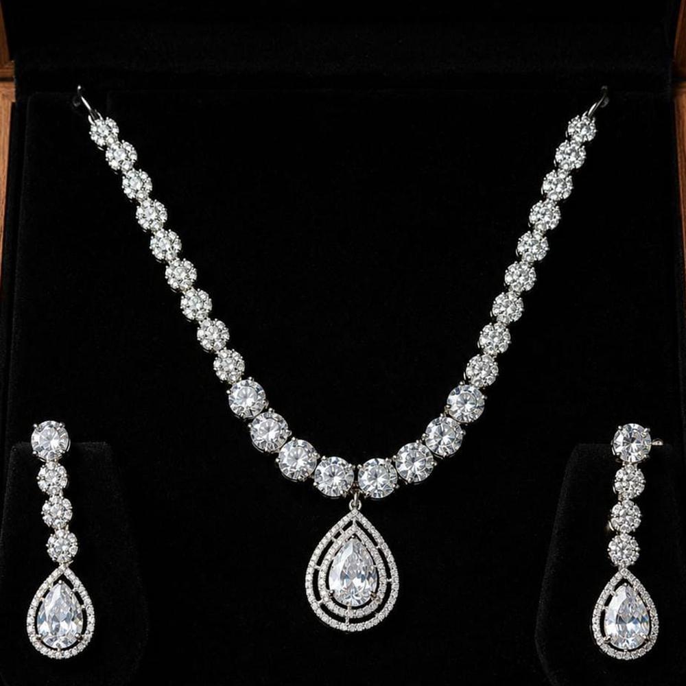 Lucentarts Jewellery Sparkling American Diamond Necklace Set for Women