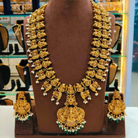 Lucentarts Jewellery Premium Pota Stone And Pearl Temple Long Necklace Set
