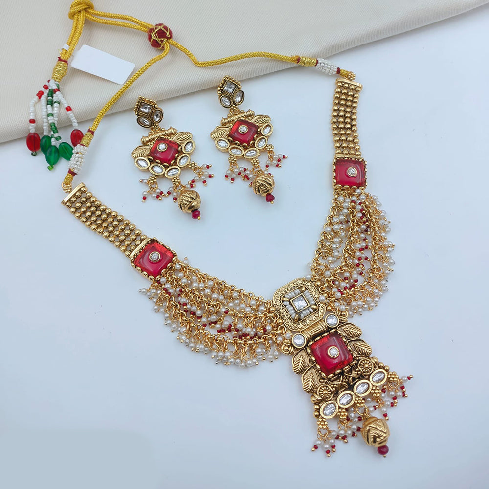 Lucentarts Jewellery Premium Pota Stone And Pearl Necklace Set
