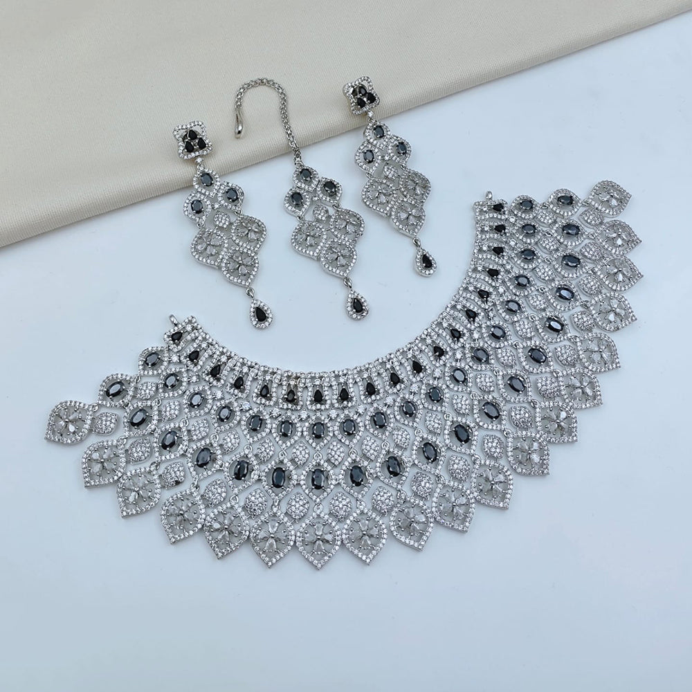 Lucentarts Jewellery Sparkling American Diamond Choker Necklace Set for Women