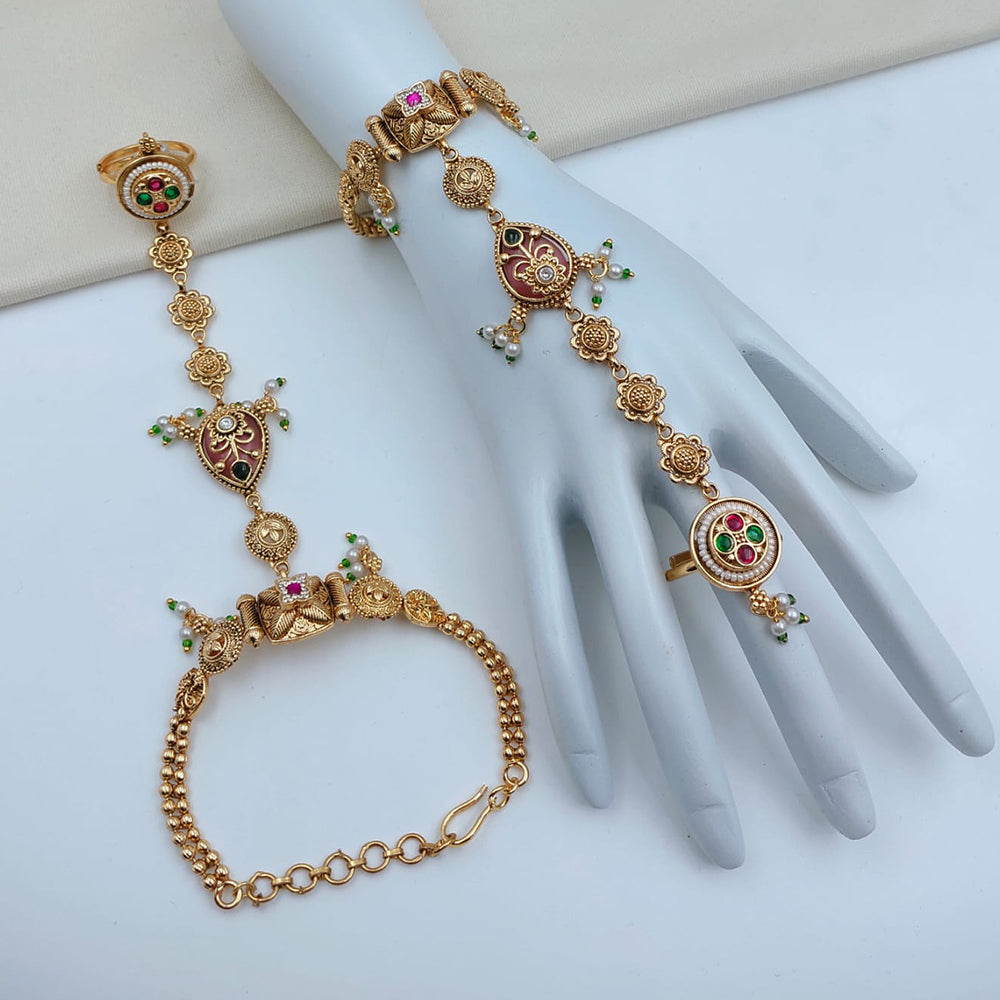 Lucentarts Jewellery Royal Look Pota Stone And Pearl Hand Harness