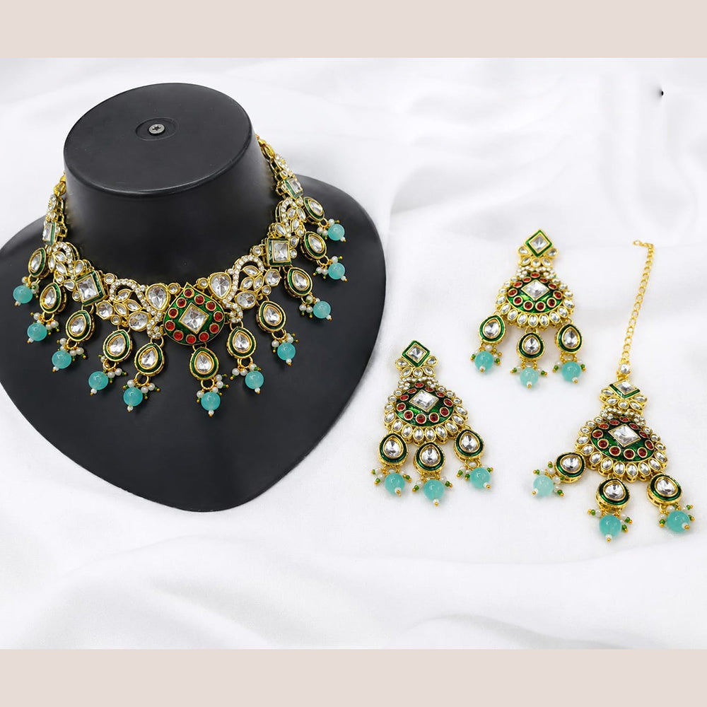 Lucentarts Jewellery Premium Crystal Stone And Beads Necklace Set  With Maang Tikka
