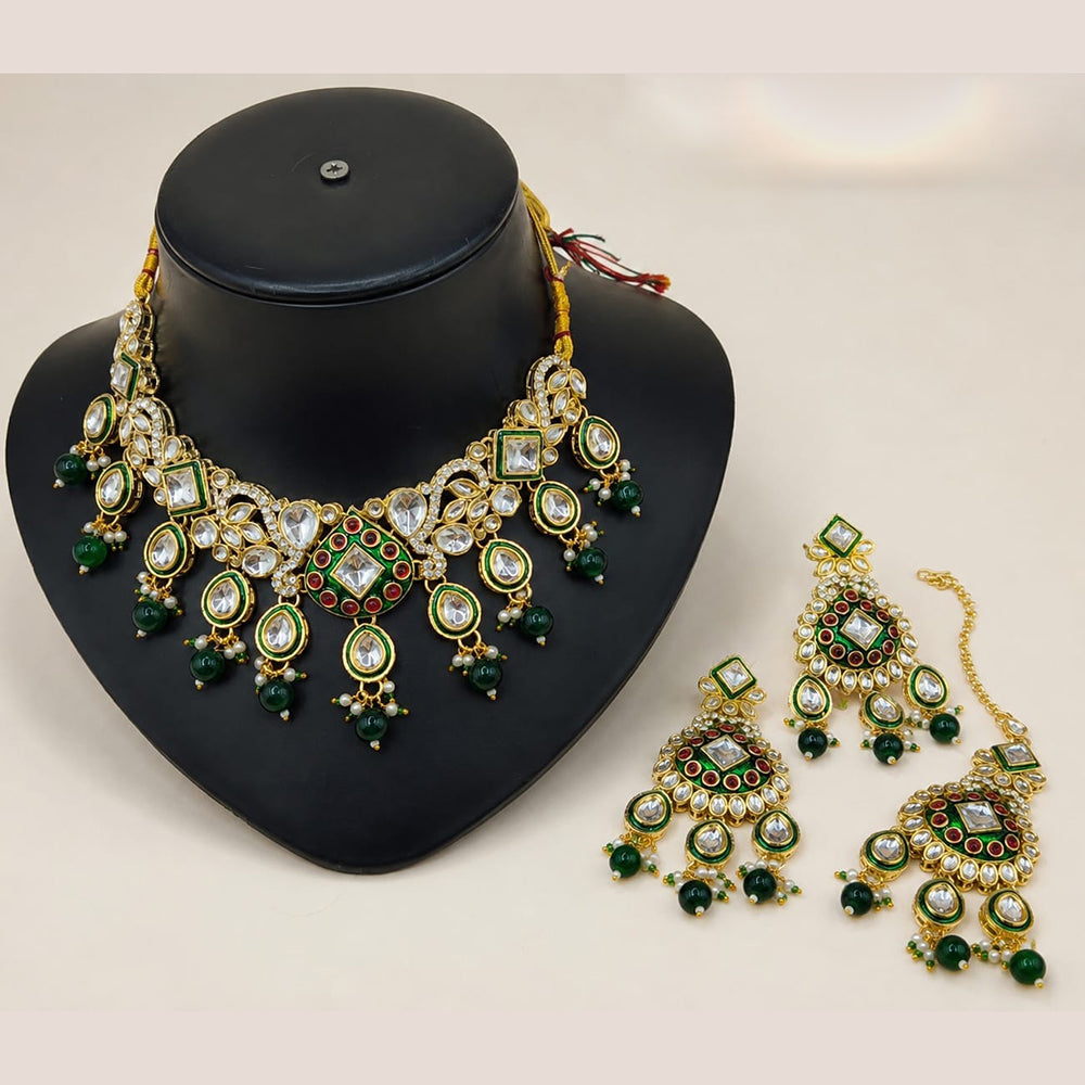 Lucentarts Jewellery Premium Crystal Stone And Beads Necklace Set  With Maang Tikka