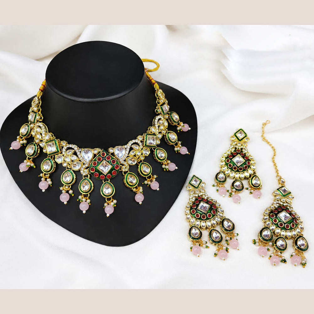 Lucentarts Jewellery Premium Crystal Stone And Beads Necklace Set  With Maang Tikka