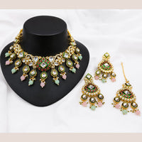 Lucentarts Jewellery Premium Crystal Stone And Beads Necklace Set  With Maang Tikka