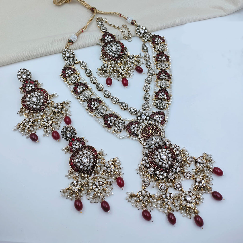 Lucentarts Jewellery Heritage Pota Stone Pearl And Beads Necklace Set