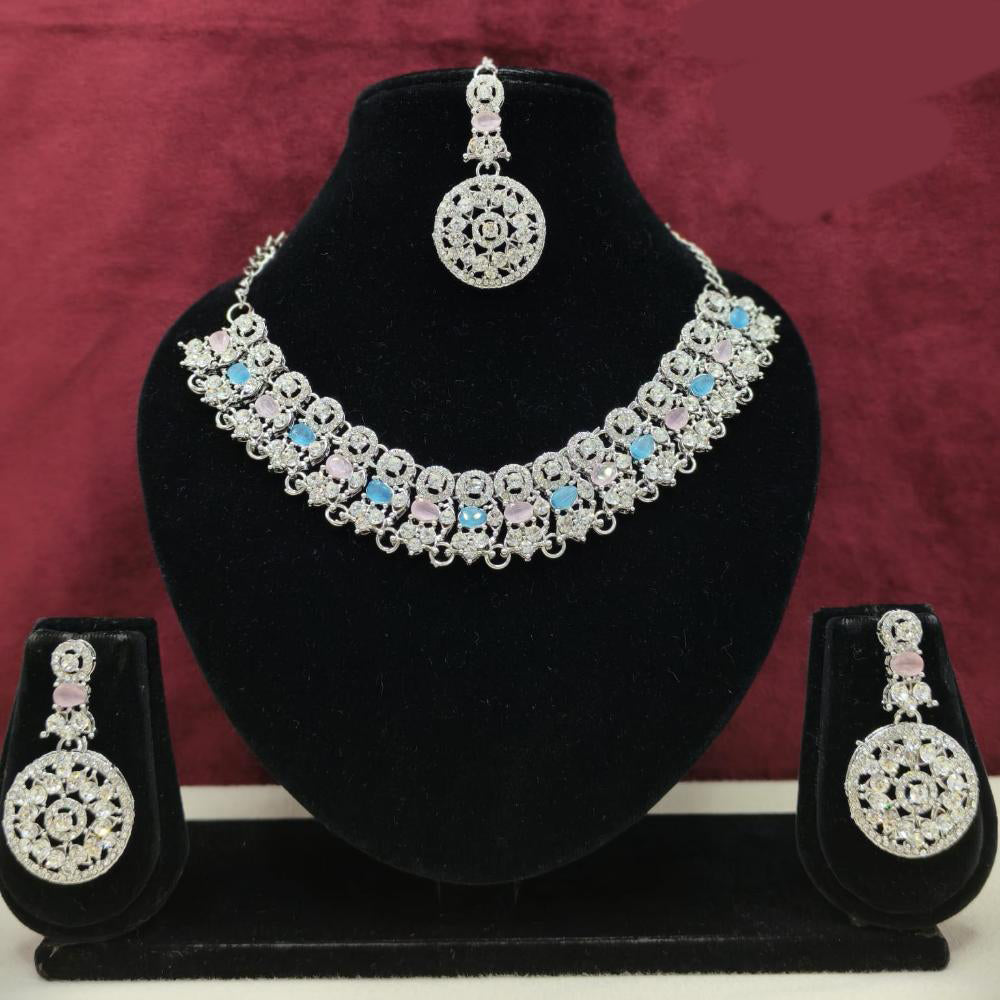 Lucentarts Jewellery Sparkling American Diamond Necklace Set for Women
