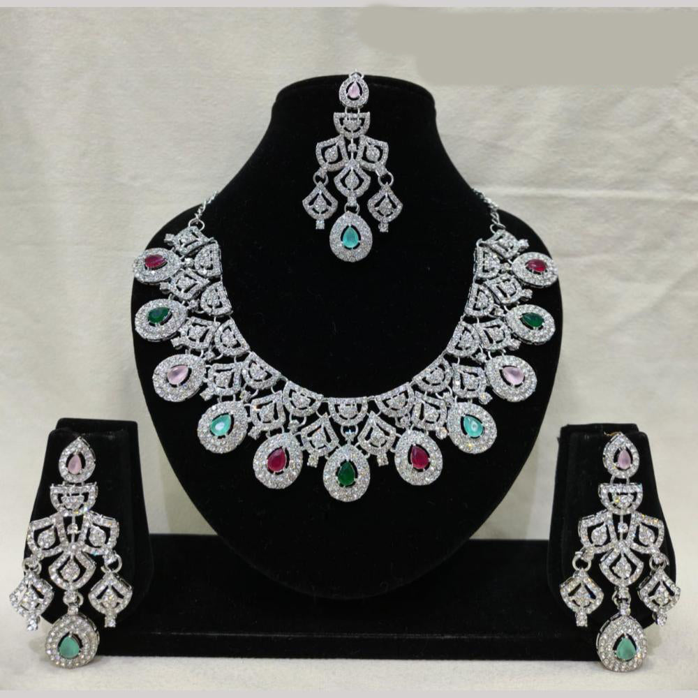 Lucentarts Jewellery Sparkling American Diamond Necklace Set for Women
