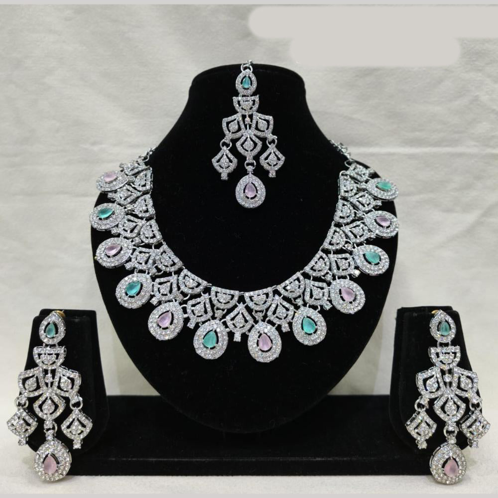 Lucentarts Jewellery Sparkling American Diamond Necklace Set for Women