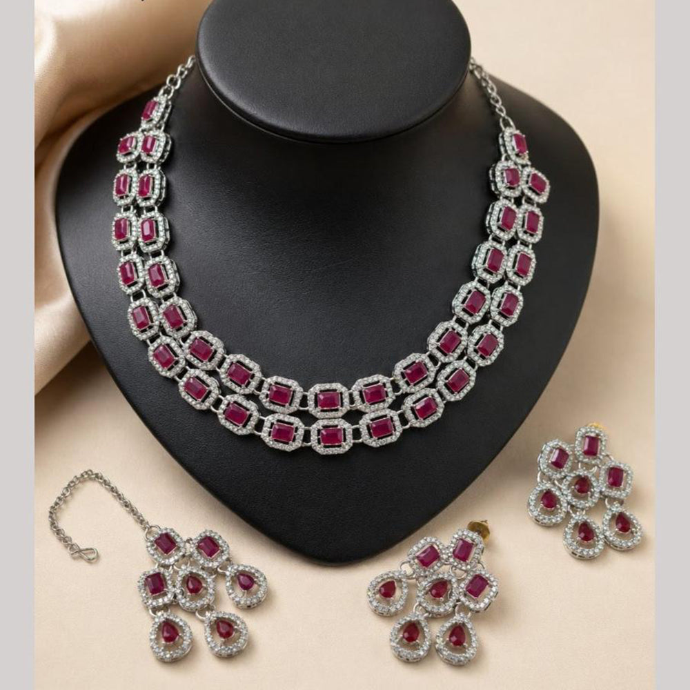 Lucentarts Jewellery Sparkling American Diamond Necklace Set for Women