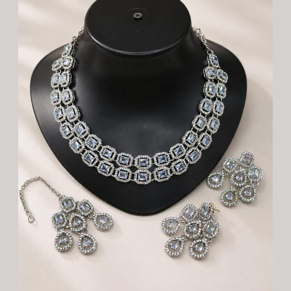 Lucentarts Jewellery Sparkling American Diamond Necklace Set for Women