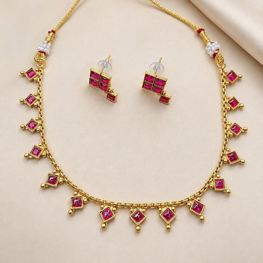 Lucentarts Jewellery Gold Plated Pota Stone Choker Necklace Set