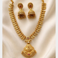 Lucentarts Jewellery Gold Plated Pota Stone Temple Necklace Set
